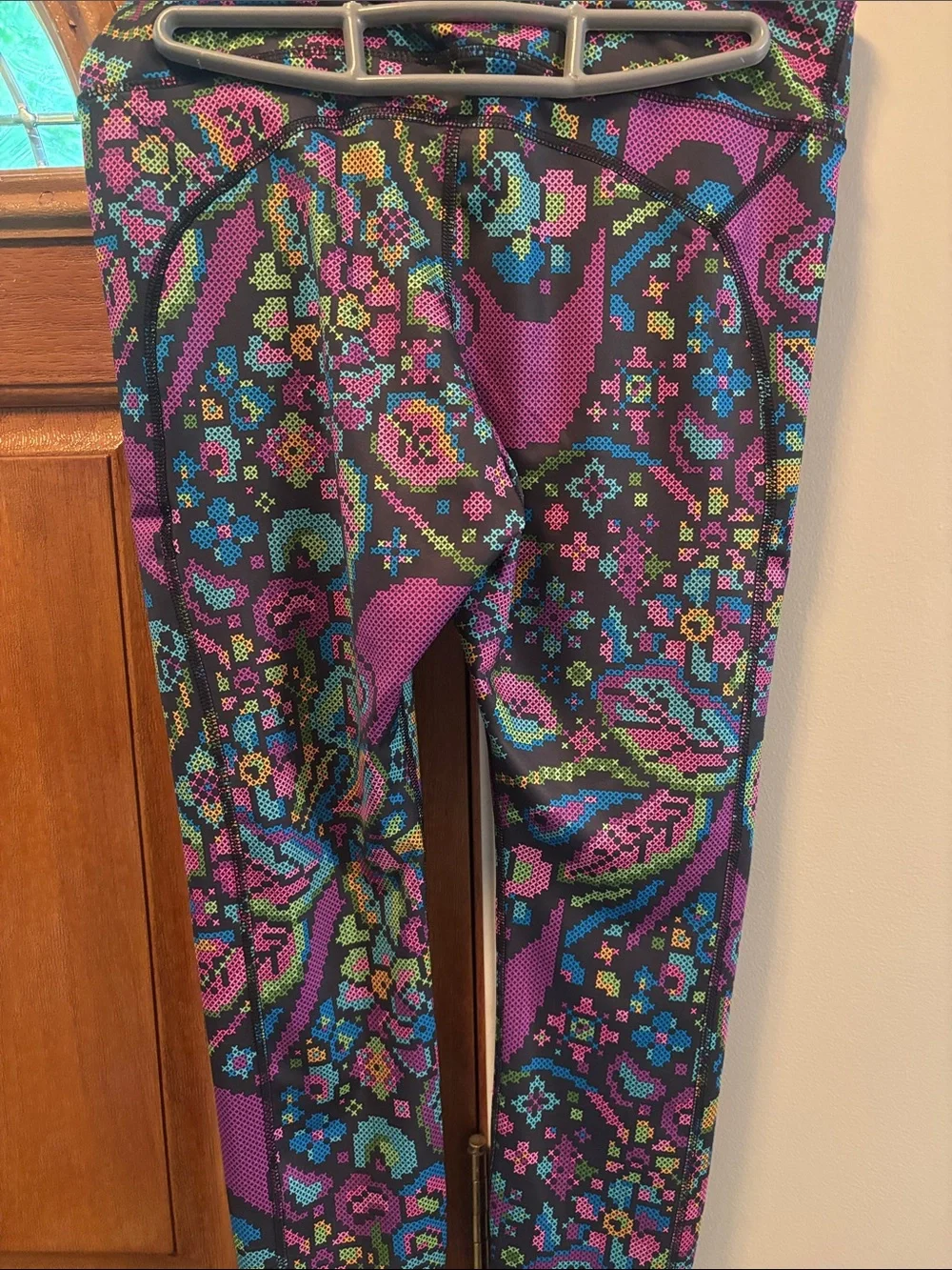 Nike WOMENS' Black Leggings with Purple, Teal & Pink Pixel Floral Print